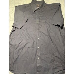 Michael Kors Mens Black Trim Stretch Short Sleeve Button Down Shirt Large